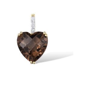 Solid 10k Gold Chocolate Quartz and Natural Diamond Heart Pendant Necklace